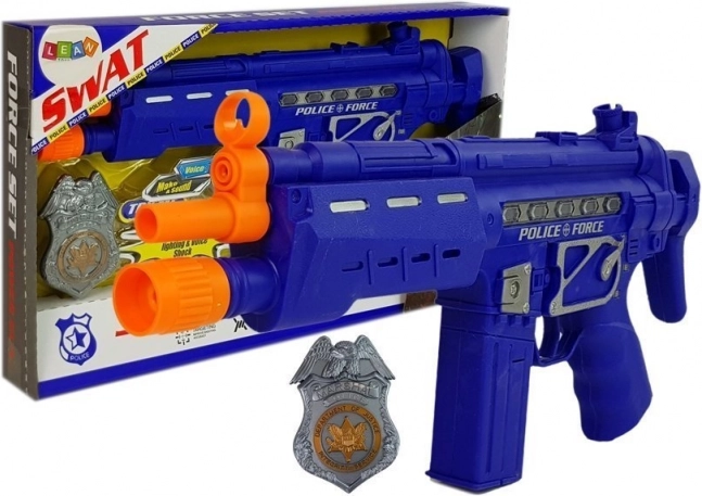 Policijski komplet pištola značka mornarsko modra zvočni in svetlobni učinki 37 cm