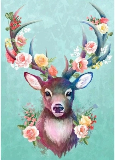 Diamantno slikanje – jelenček s cvetličnim rogovjem 30 × 40 cm