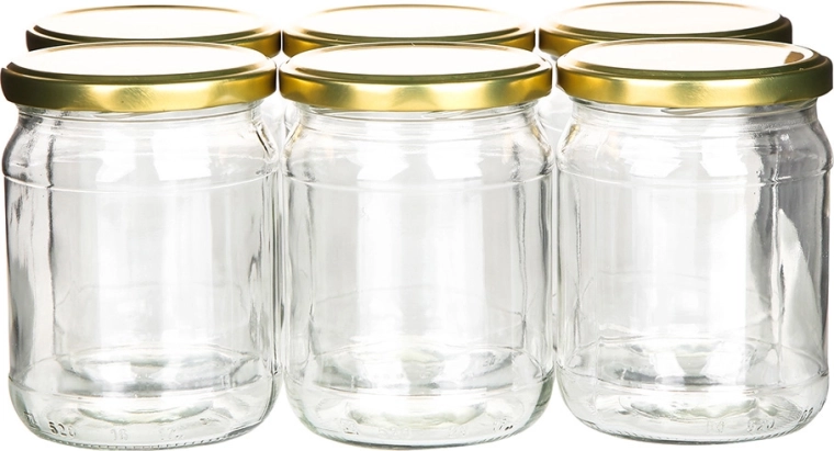 Komplet 6 kozarcev za vlaganje 520 ml z zlatimi pokrovi fi 82