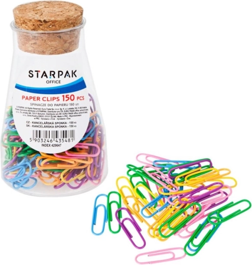 set barvnih pisarniških spon v dozi