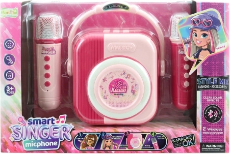 Karaoke komplet z 2 bluetooth mikrofonoma, roza