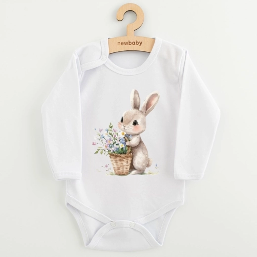 Otroški bodi s potiskom New Baby Zajček s cvetlicami