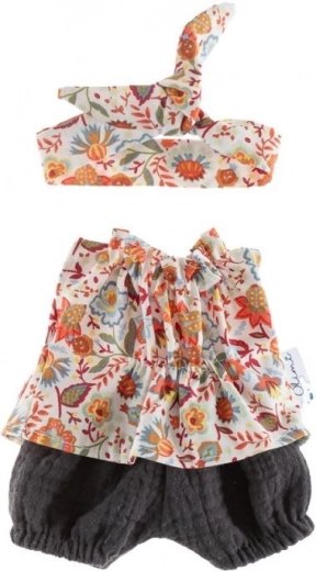 Tunika s kratkimi hlačami in pasom za punčko 38 cm – cvetlični travnik