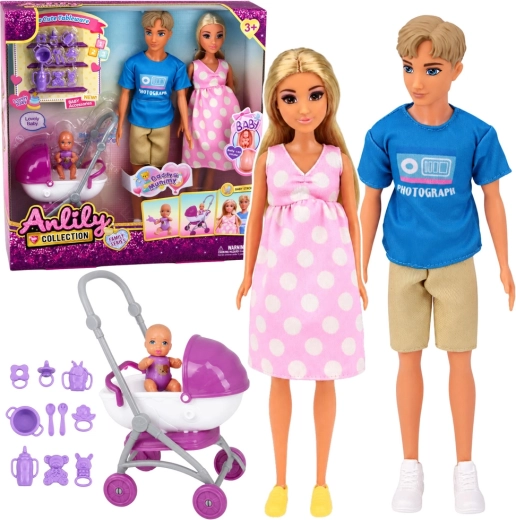 Anlily Collection družinski set lutk z dojenčkom, vozičkom in dodatki