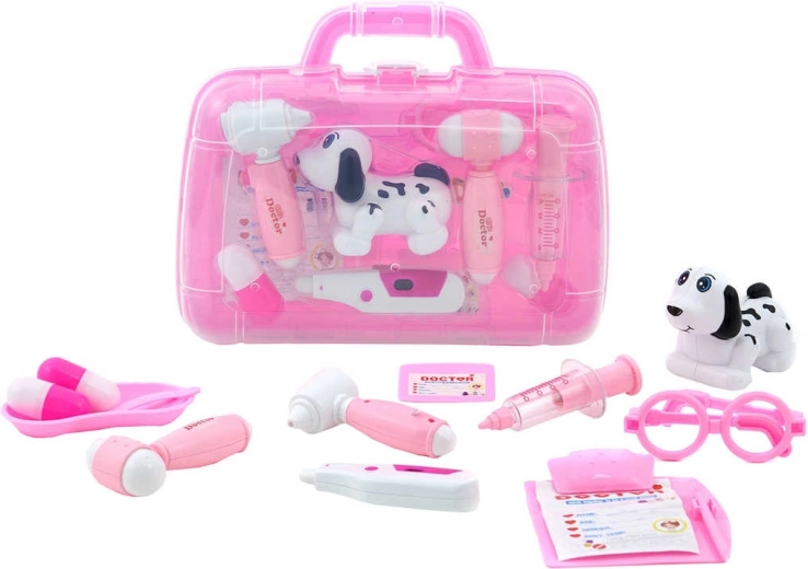 Children's veterinary set with a dog in a suitcase, battery-powered with light and sound