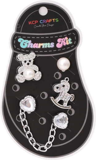 Set of decorative accessories for slippers – silver horse and heart chain