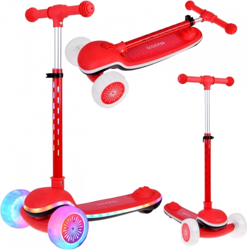 Otroški trikolesni balansirni skiro Scooter z LED osvetlitvijo in glasbo – Rdeča