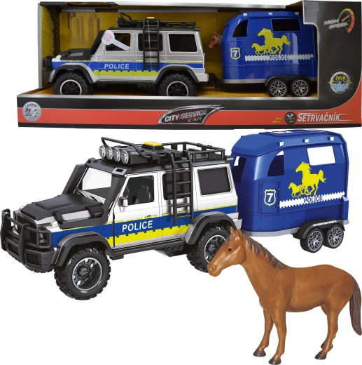 Policijski avto s prikolico in konjem 1:14 z lučmi in zvoki