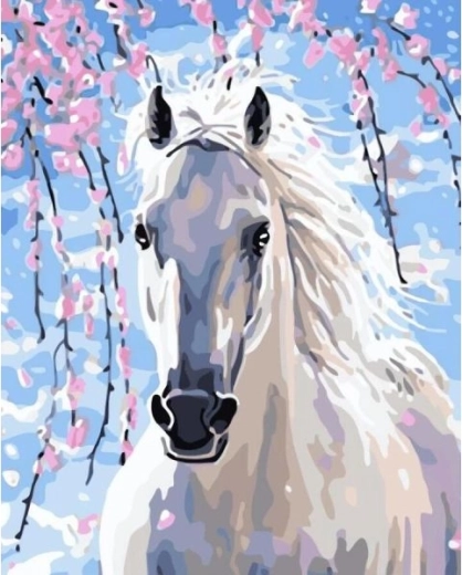 Diamantno vezenje (diamond painting) beli rumak 30 × 40 cm - 1 kos