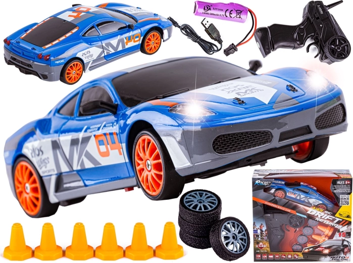 RC drift avto 1:24, 2,4 GHz, 4WD, modro v slogu Ferrarija – 1 kos