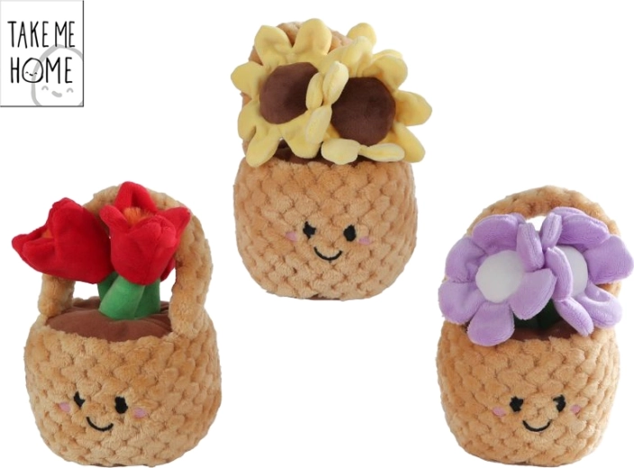 Plišasta košara s cvetovi 18 cm