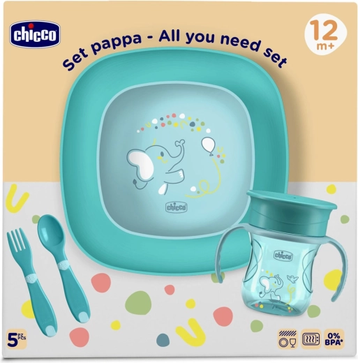 Chicco jedilni set za otroke 12m+ moder