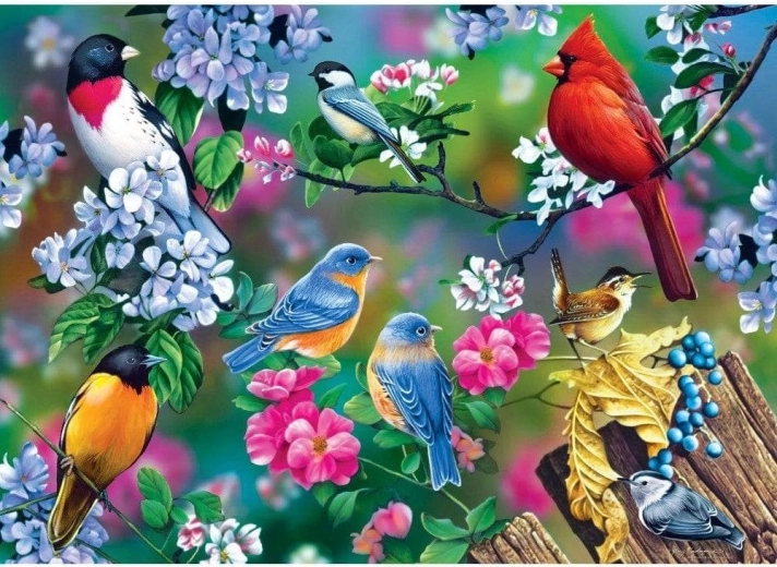 Sestavljanka Masterpieces Audubon kolaž ptic pevk, 1000 kosov