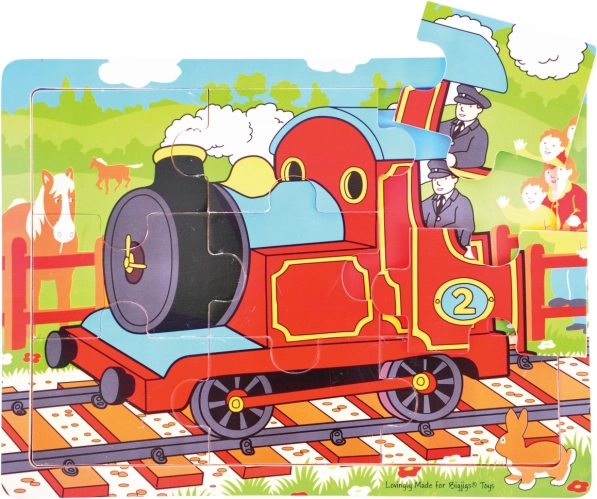 Lesena sestavljanka vlak, 9 delov – BIGJIGS TOYS
