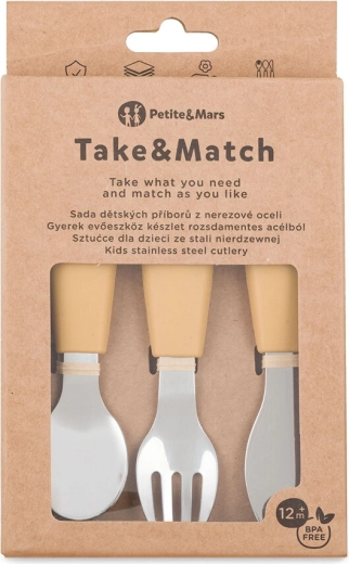 Petite&Mars komplet otroškega jedilnega pribora Take&Match Intense Ochre 12m+