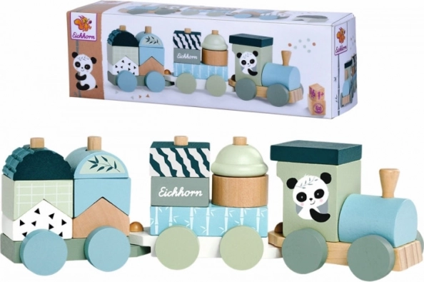 Leseni vlak s kockami EICHHORN Panda, 16 delov