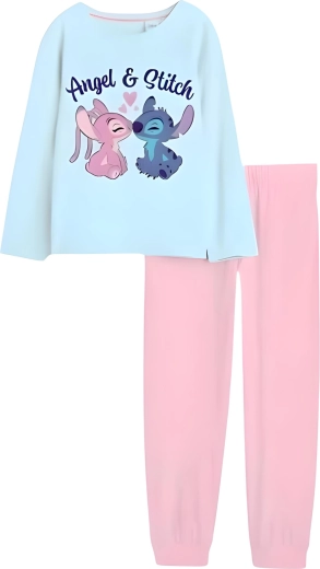 Dekliška bombažna pižama Stitch & Angel v turkizno-rožnati barvi
