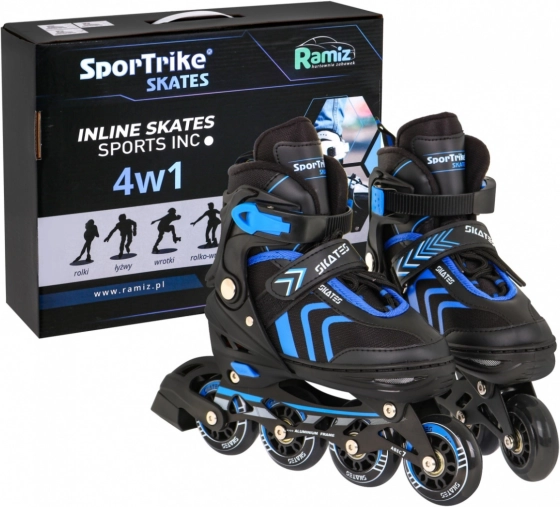 Otroški komplet 4v1 rolerji inline, kotalke in drsalke, velikost 29–33 – Modra