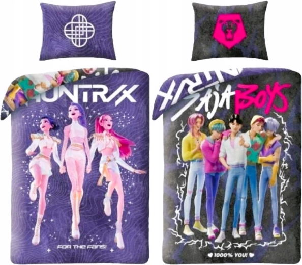 Reversible bedding set K-pop demon hunters Huntrix and Saja Boys 140 × 200 cm