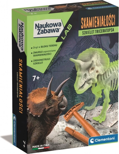 Clementoni triceratops – fluorescenčni izkopavalni komplet za otroke