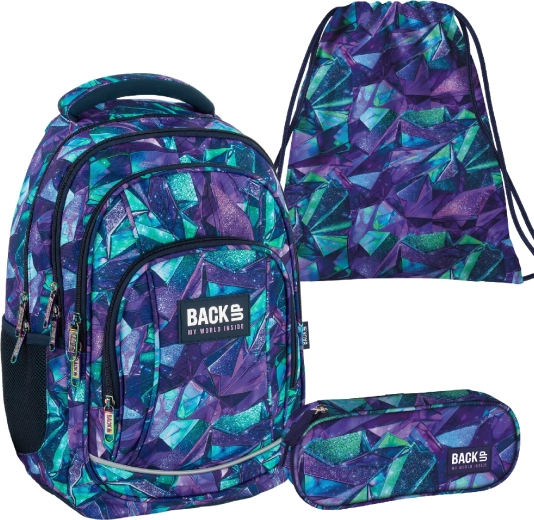Šolski set BackUP Crystal 3v1 (nahrbtnik, peresnica etui in vreča)