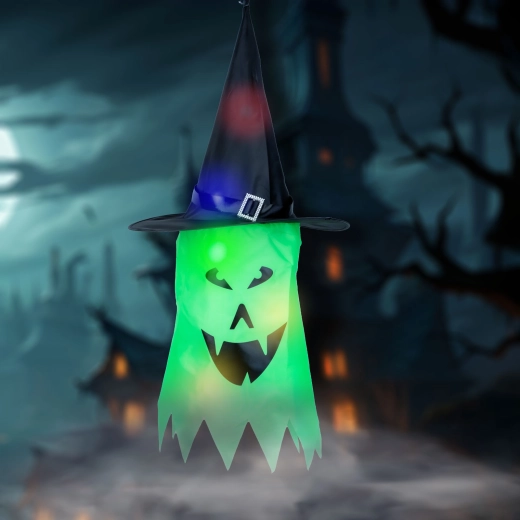 Halloweenska viseča LED-dekoracija duh, zelena
