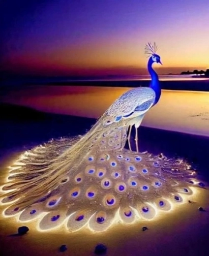Diamantna mozaika Pav na plaži 30 × 40 cm