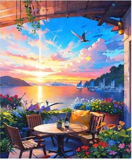 Slikanje po številkah – hiša s teraso 40 × 50 cm