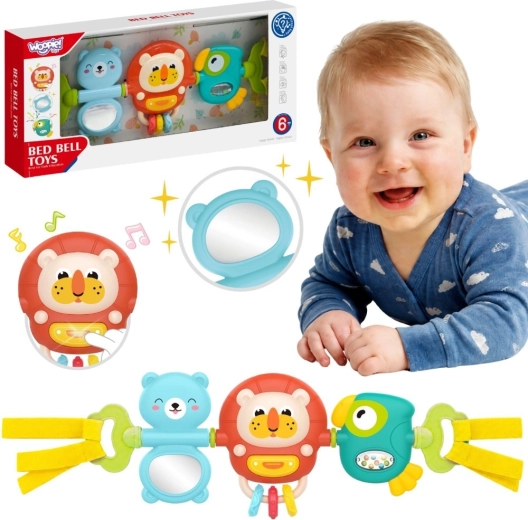Woopie Baby senzorična viseča plošča za voziček in posteljico z ropotuljico in ogledalcem 6m+