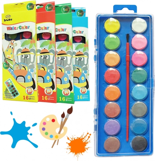Šolske akvarelne barve 16 barv s čopičem