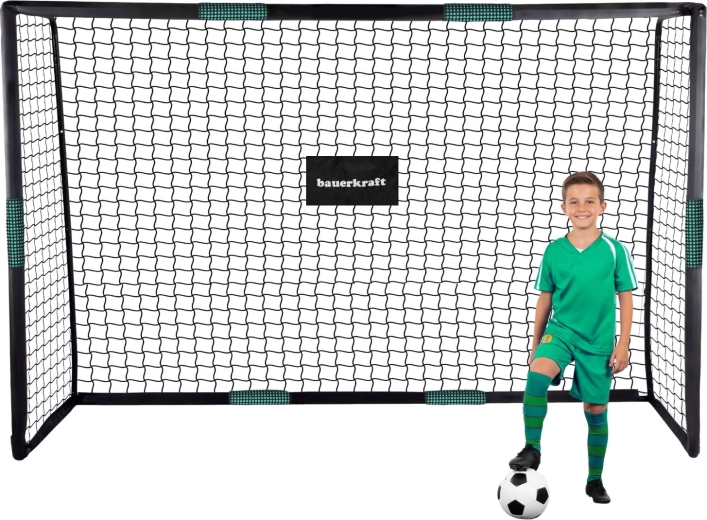 Nogometni gol Bauerkraft 300 × 200 × 120 cm s trening mrežo črno-zelen
