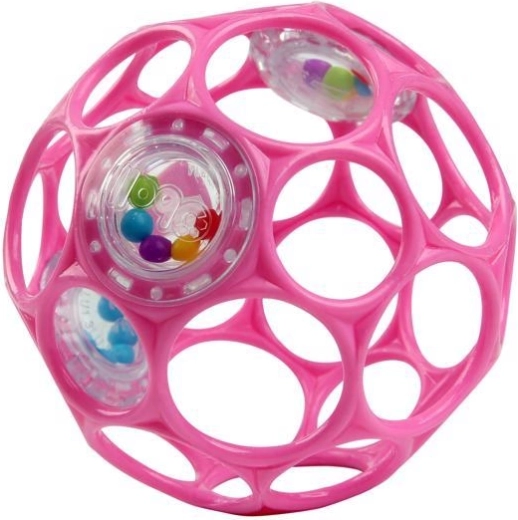 Oball ropotajoča žogica (rattle) 10 cm temno rožnata