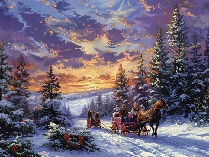 Diamantno slikanje vožnja s sanmi 30 × 40 cm