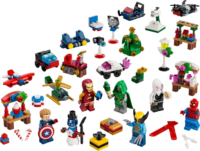 6 minifiguric LEGO Marvel s prazničnimi dodatki