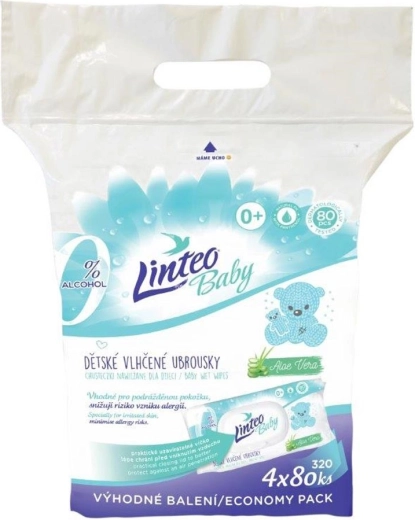 Otroški vlažilni robčki Linteo Baby z aloe vero, 4×80 kos