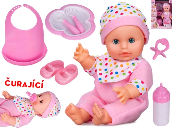 Mežikajoča punčka s funkcijo lulanja 30 cm – rožnata