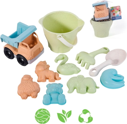 woopie green ekološki komplet za pesek z avtomobilčkom, 11 delov