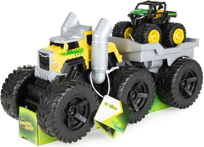 Tomy John Deere Monster Treads Roaring Rev Up Hauler – monster truck set with hauler and Gator vehicle