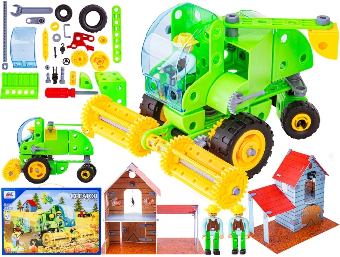 Construction building set – farm set 8 in 1 (153 pieces) – combine harvester, barn and tractor