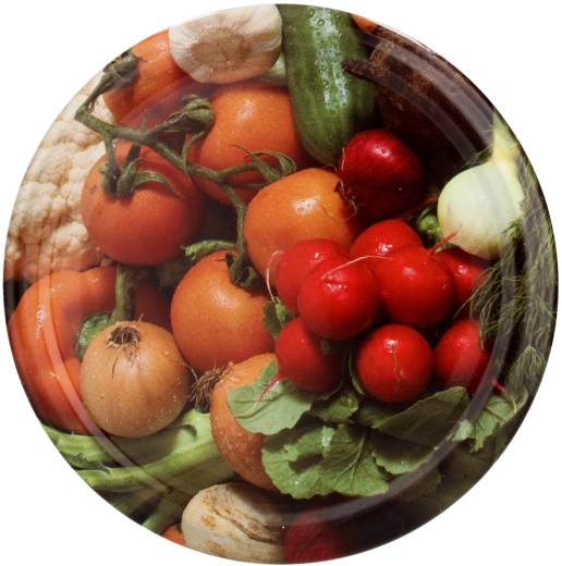 Kovinski pokrov RTS 82 mm z motivom redkvice in čebulice