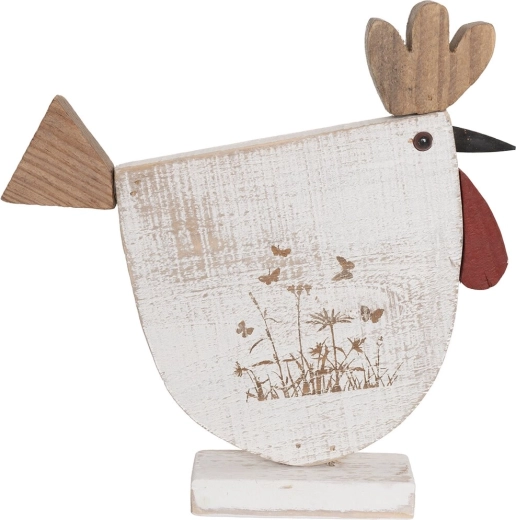 Dekoracija kokoške iz lesa z motivom cveta, bež 27 × 5 × 27 cm