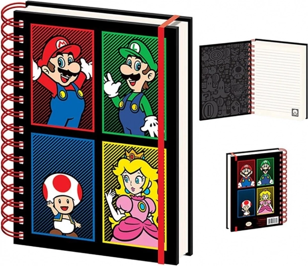 Spiralni blok A5 SUPER MARIO – črtan, 4 barve