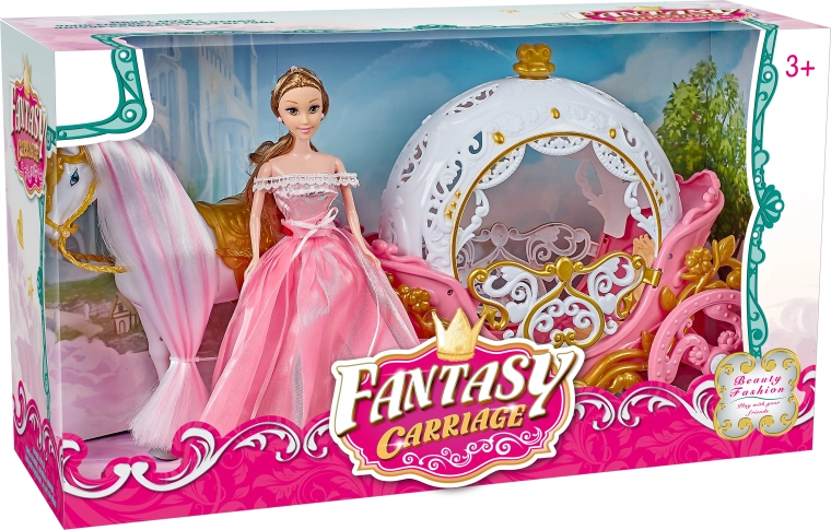 Čarobna rožnata kočija s Pegazom in punčko s svetlobo in zvokom