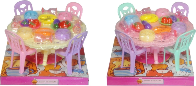 Doll Furniture Set – Table and Chairs in Pastel Colors