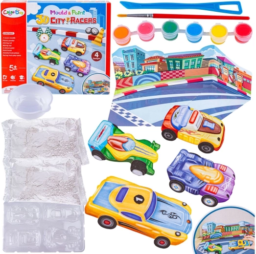 Color Day ustvarjalni komplet za ulivanje in barvanje 3D dirkalnih avtomobilčkov City Racers