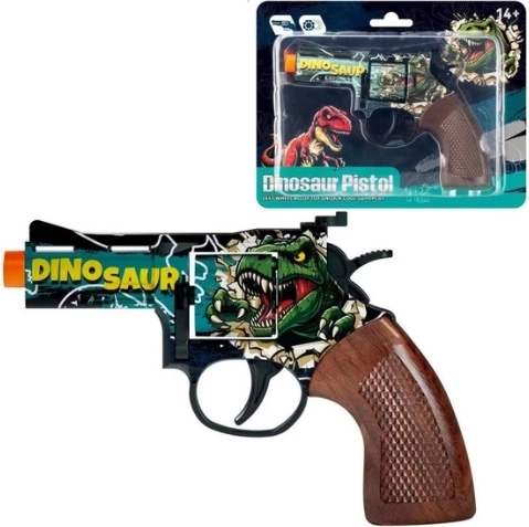 Kovinski kapisljni revolver z motivom dinozavra