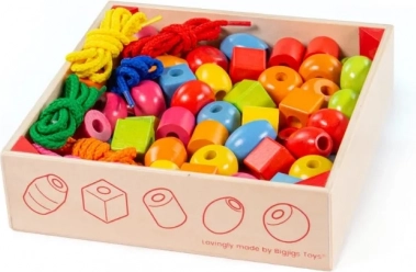 Lesene perle za nizanje v škatli BIGJIGS TOYS