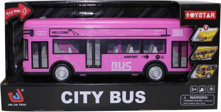 Rožnato mestno avtobusno vozilo z zvoki in lučmi