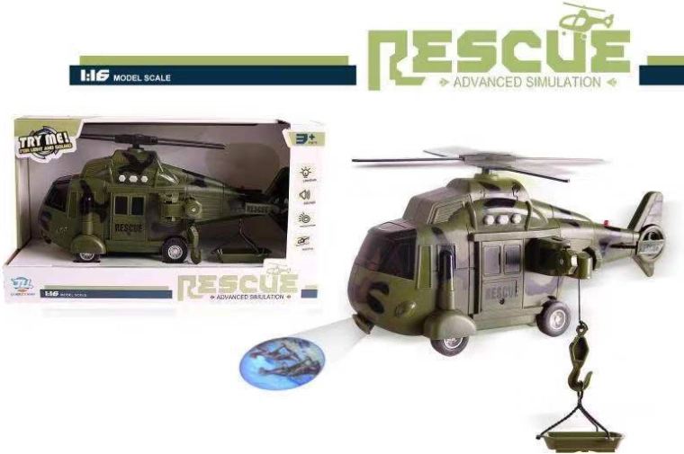vojaški reševalni helikopter s svetlobo in zvokom 1:16