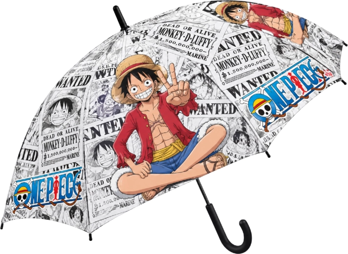 Otroški avtomatski dežnik One Piece z motivom Luffyja, 48,5 cm, črn